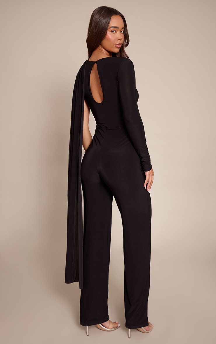 Black Slinky Cut Out Straight Leg Jumpsuit image 2
