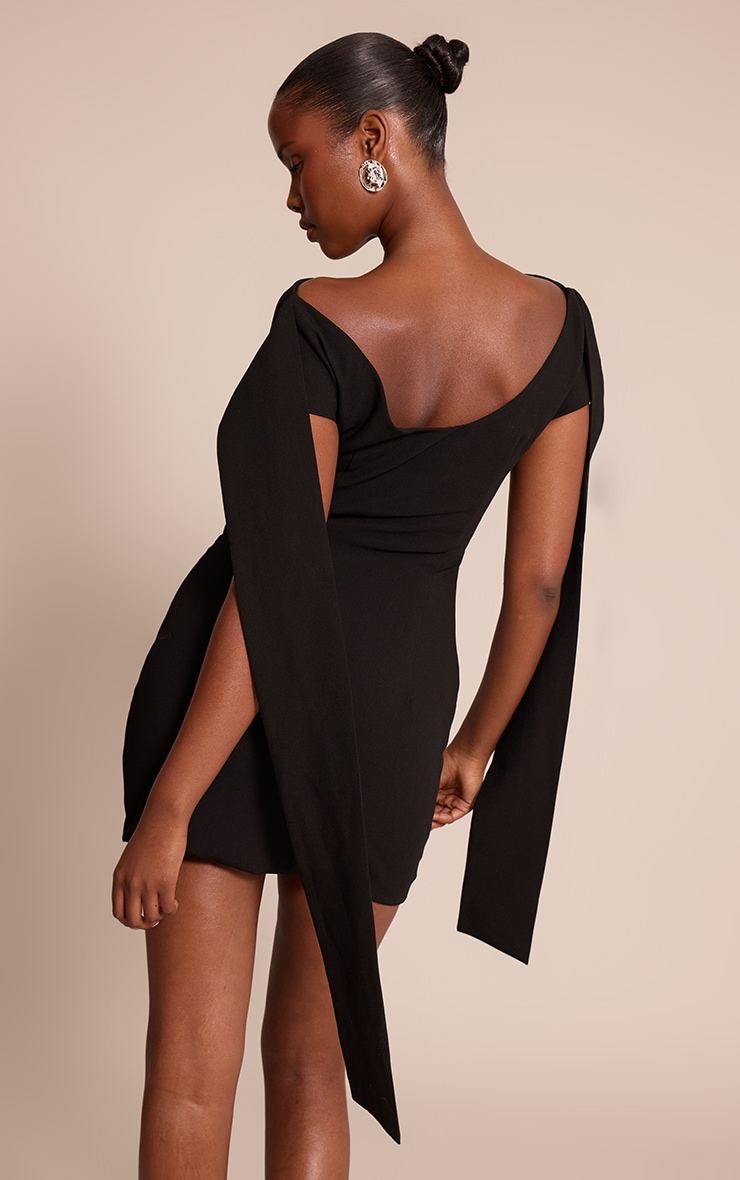 Black Woven Drape Sleeve Mini Dress image 2