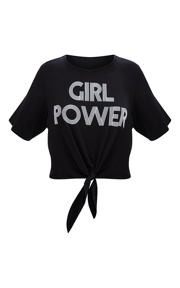 Girl Power Crop Tie Front Top Black. Activewear PrettyLittleThing IE
