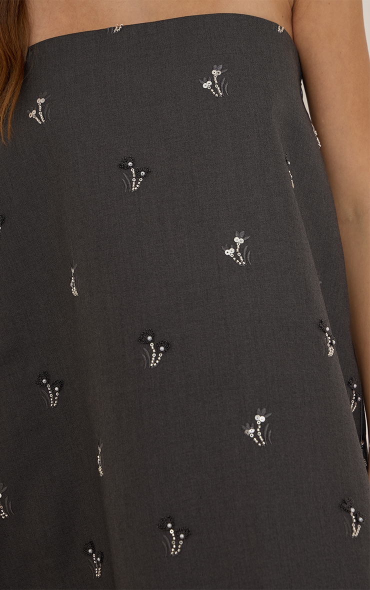 Grey Woven Bandeau Embellished Smock Dress image 4