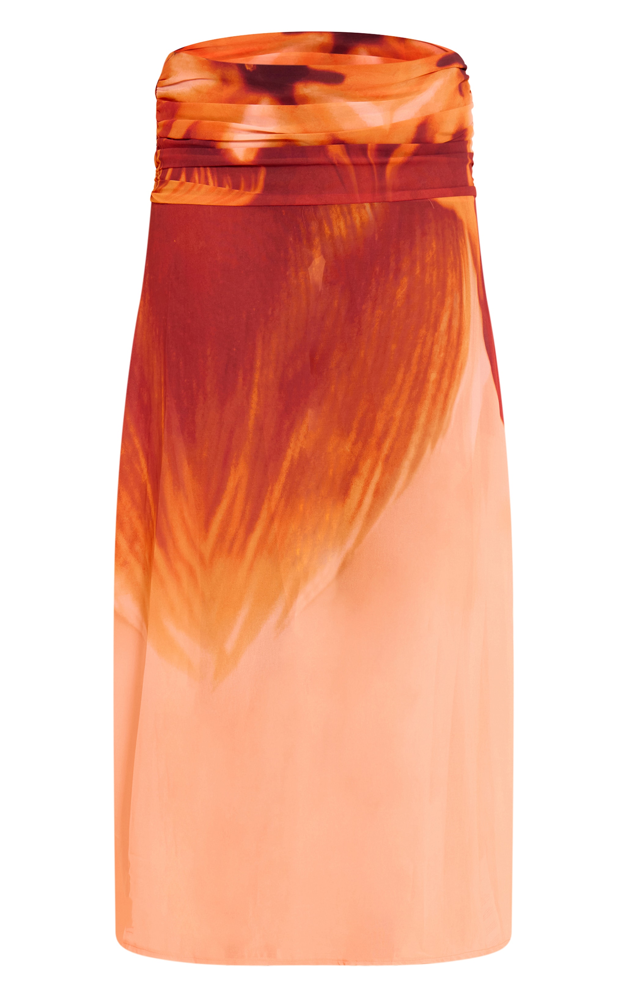 Orange Floral Printed Chiffon Ruched Maxi Skirt image 5