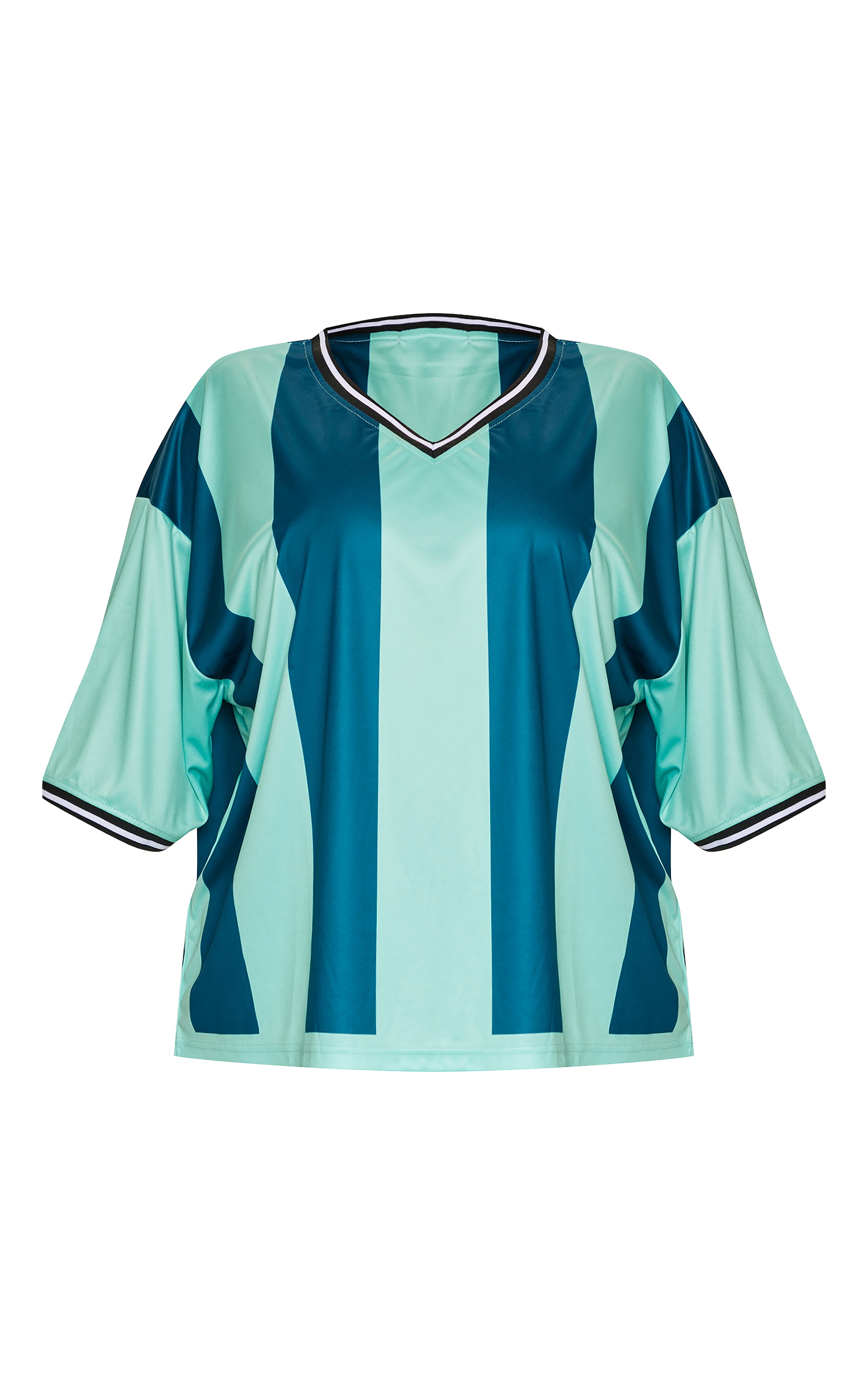 Plus Green Striped V Neck Oversized Football T Shirt image 5