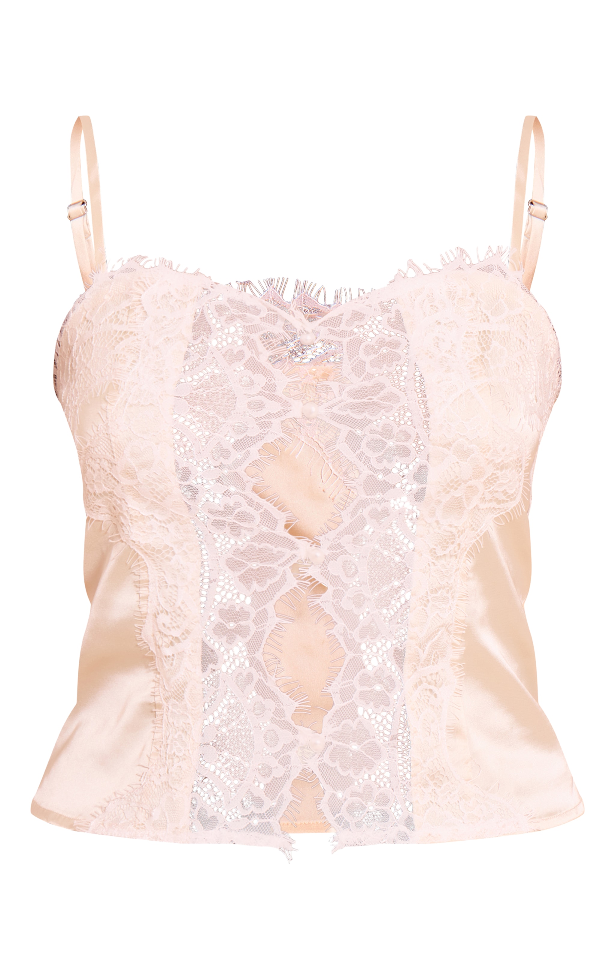 Buttermilk Satin Lace Panel Strappy Cami Top image 5