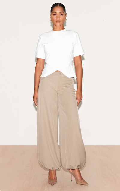 Pantalon bouffant tissé taupe à ourlets ressérrés