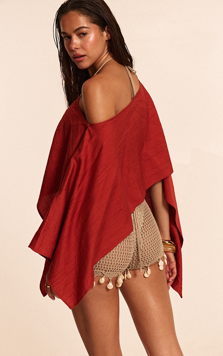 Rust Linen Look Long Sleeve Beach Top image 2