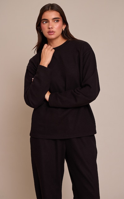 Black Brushed Rib Long Sleeve Sweatshirt