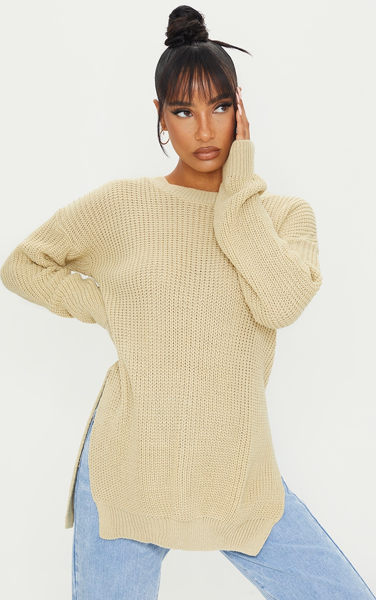 Stone Round Neck Side Split Jumper
