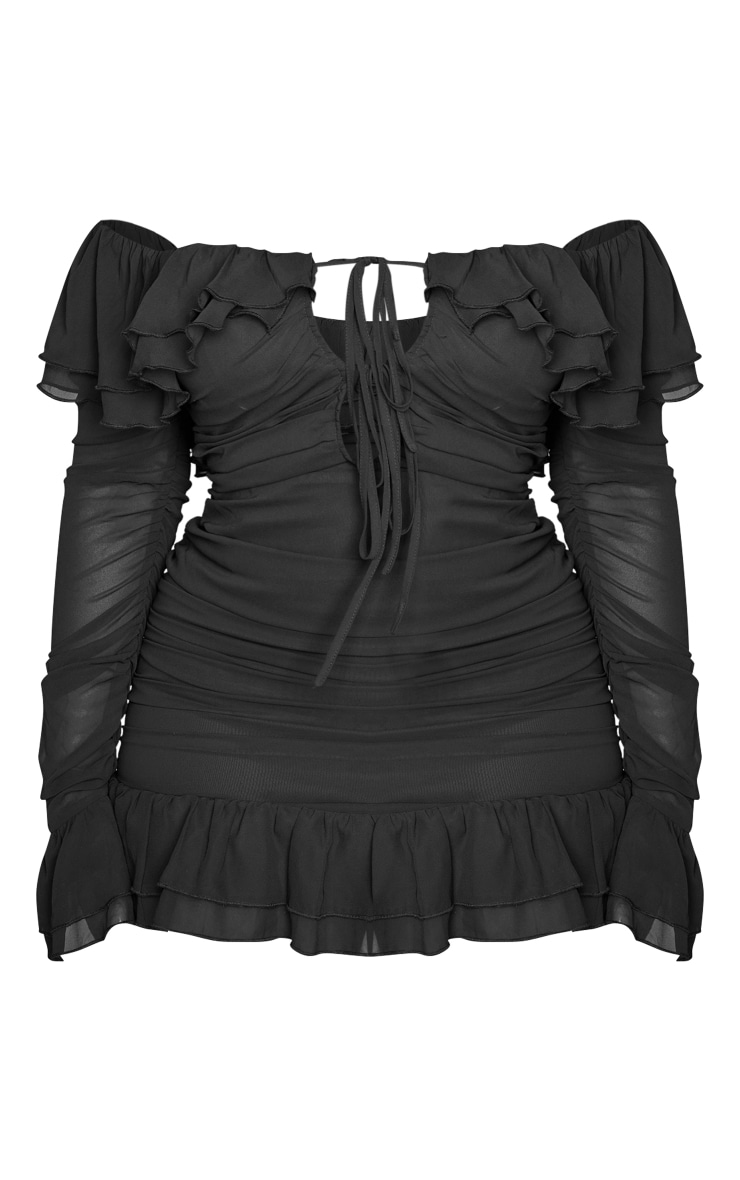 Plus Black Bardot Ruffle Detail Shift Dress image 5