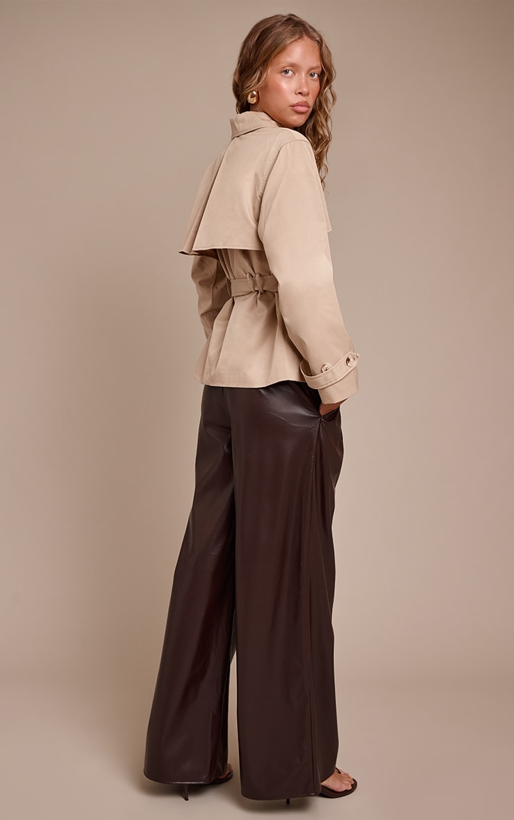 Chocolate Pleated Faux Leather Pants image 3