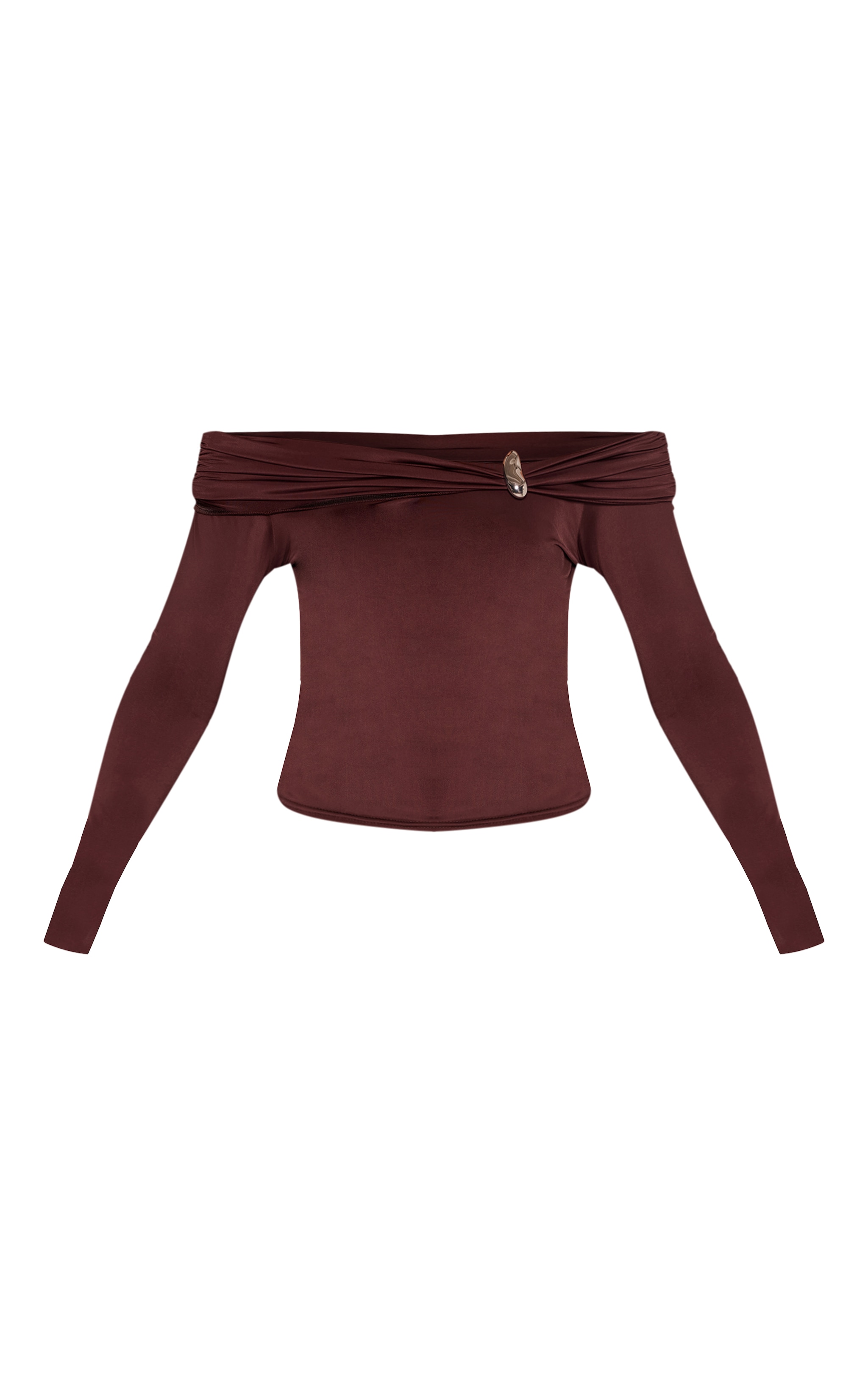 Top bardot en Sculpt mat chocolat à manches longues et empiècement image 5