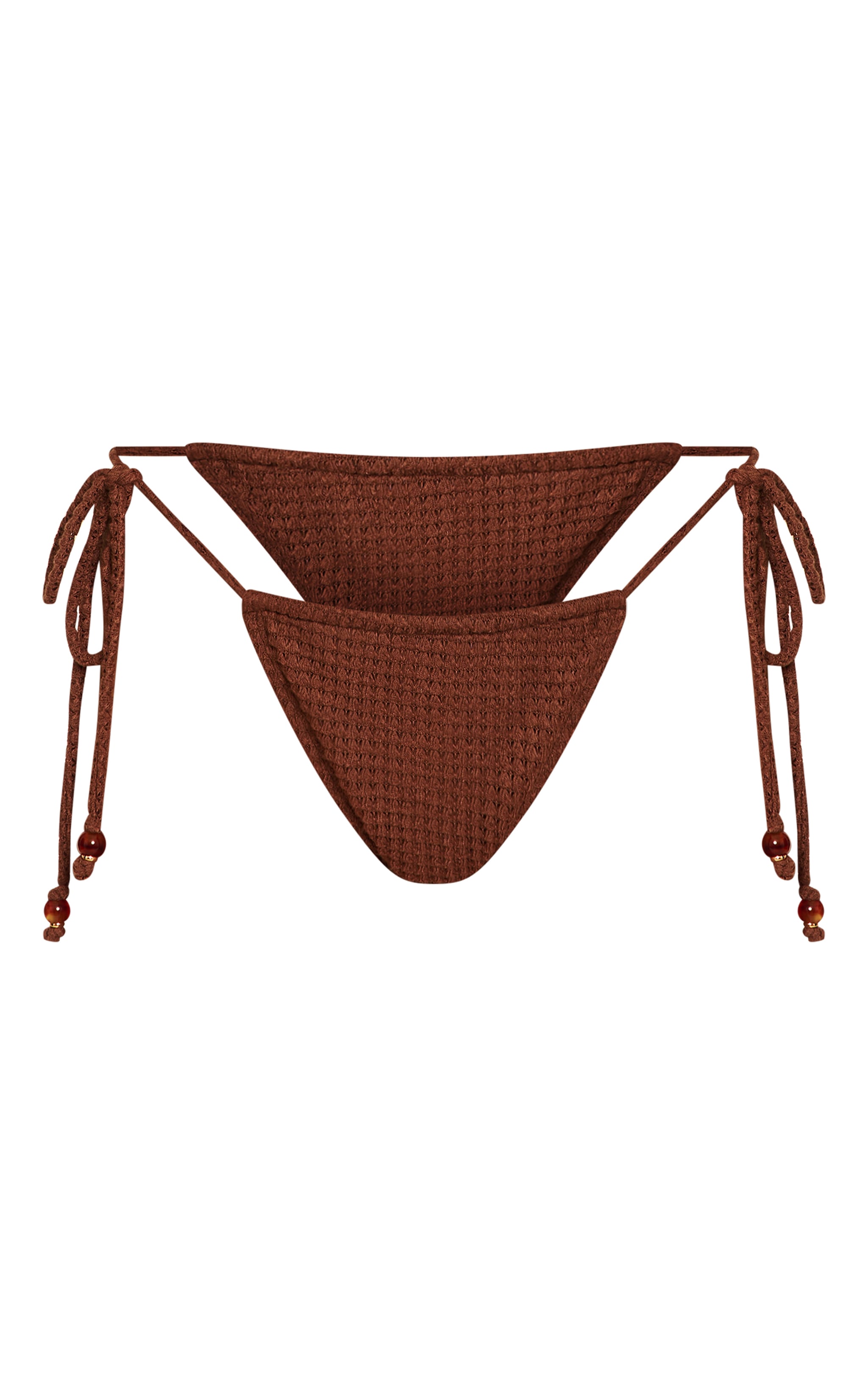 Bas de maillot de bain string en maille style crochet café au lait noué sur les côtés à empiècements image 5