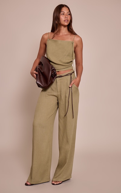 Sage Green Textured Pleated Pants