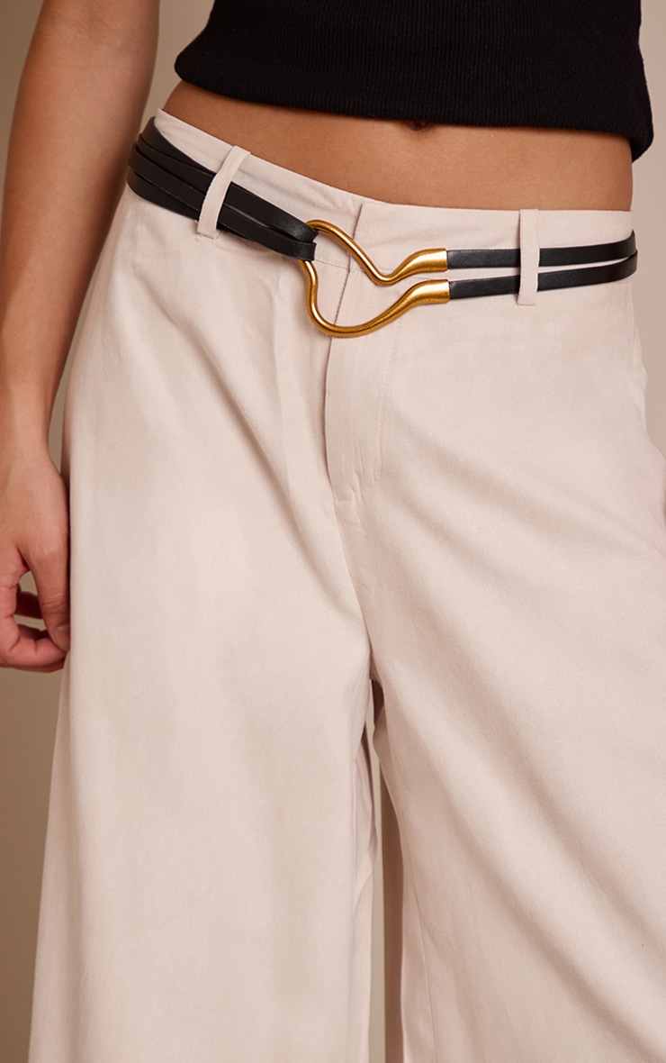 Cream Peached Gold Double Belted Pants image 4