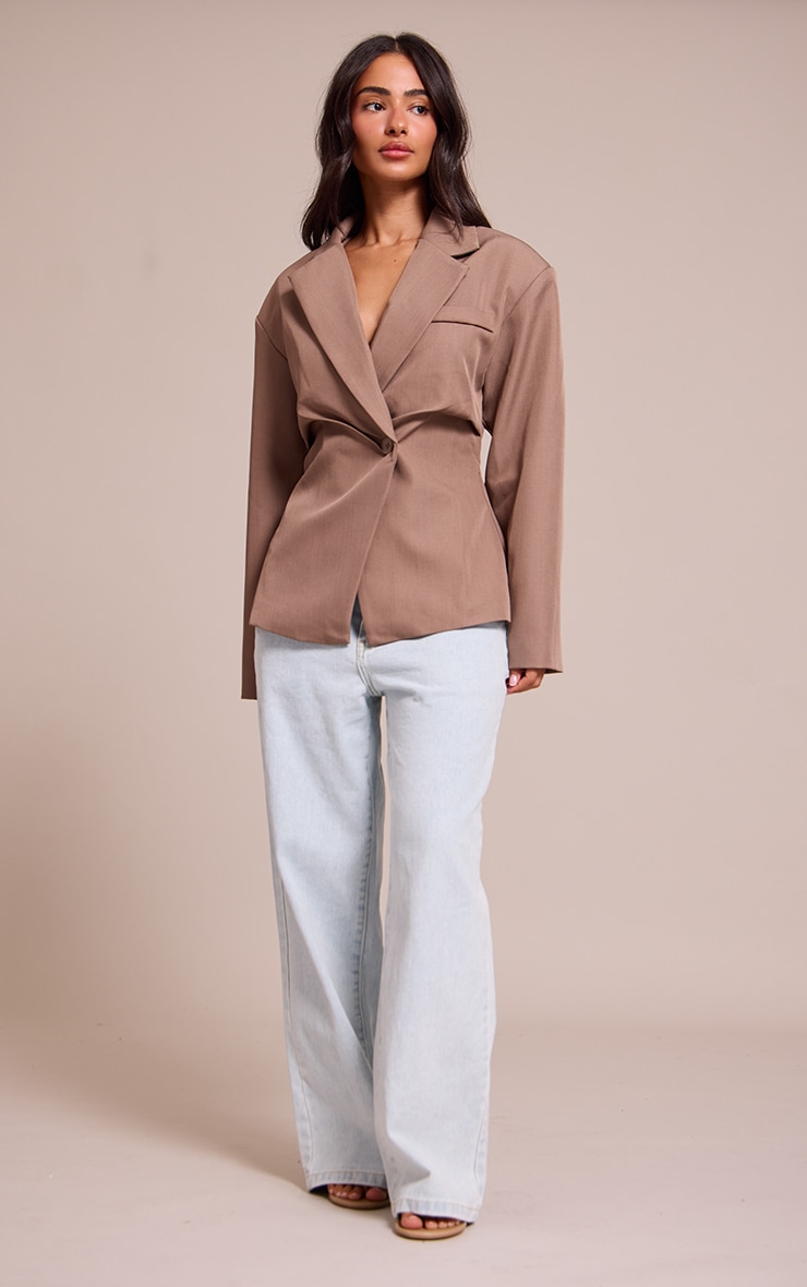 Petite Mushroom Tailored Cinched Waist Blazer image 3