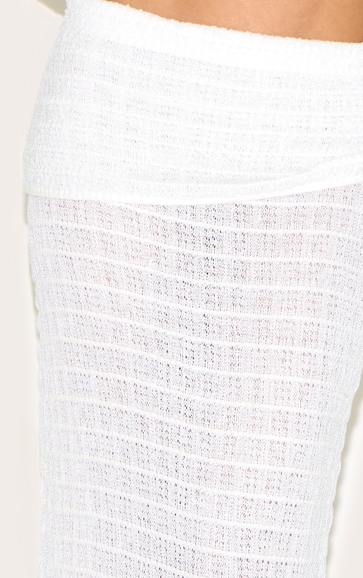 White Fold Over Textured Knit Skirt image 5