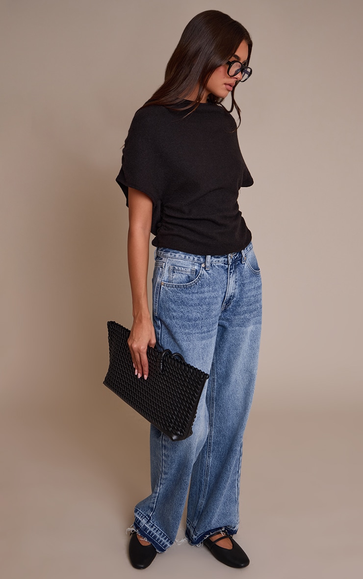 Black Wool Look Slouchy Tie Back Top image 3