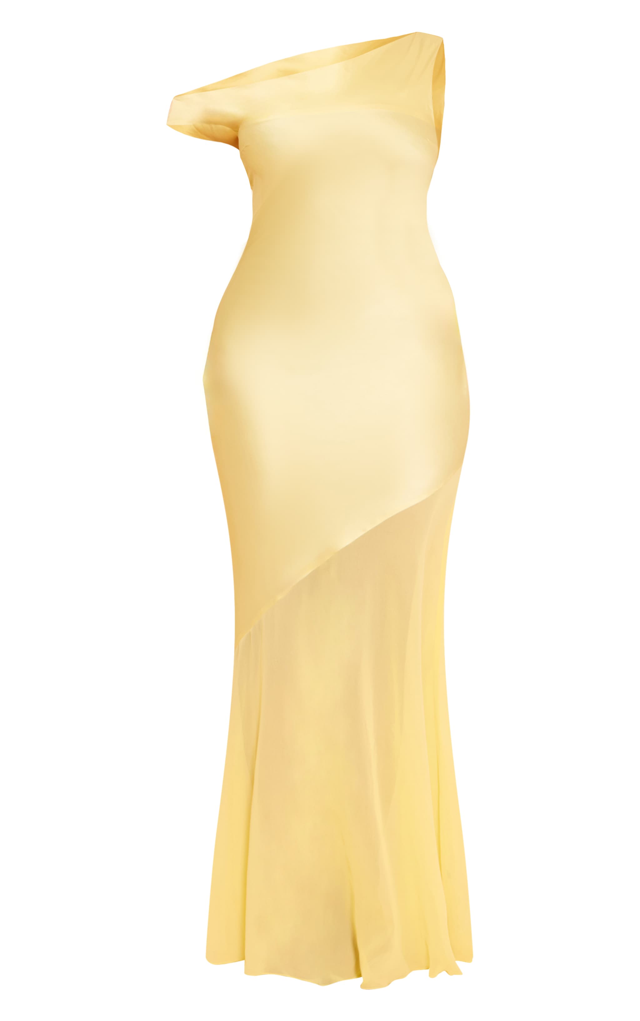 Shape Robe longue satinée crème au beurre à épaule dénudée et ourlet transparent contrastant image 5
