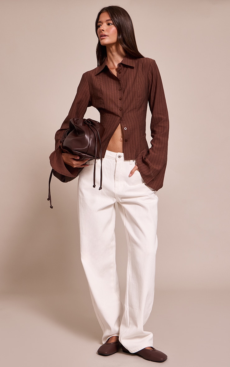Chocolate Stripe Seam Detail Fitted Shirt image 3