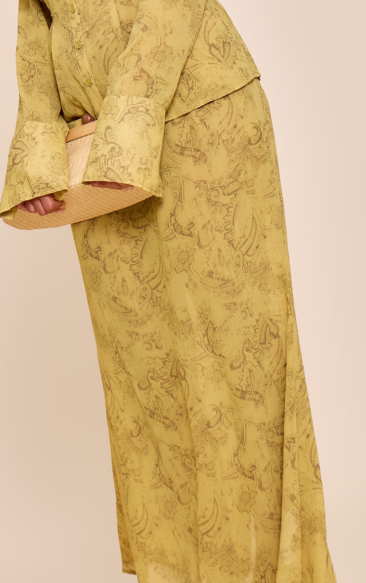 Plus Chartreuse Abstract Print Chiffon Fishtail Maxi Skirt image 4