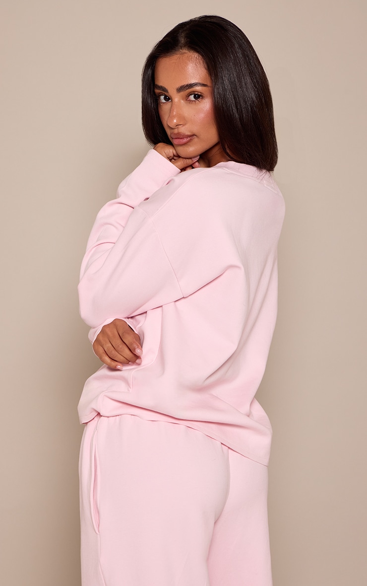 Petite Baby Pink V Neck Long Sleeve T-Shirt image 2