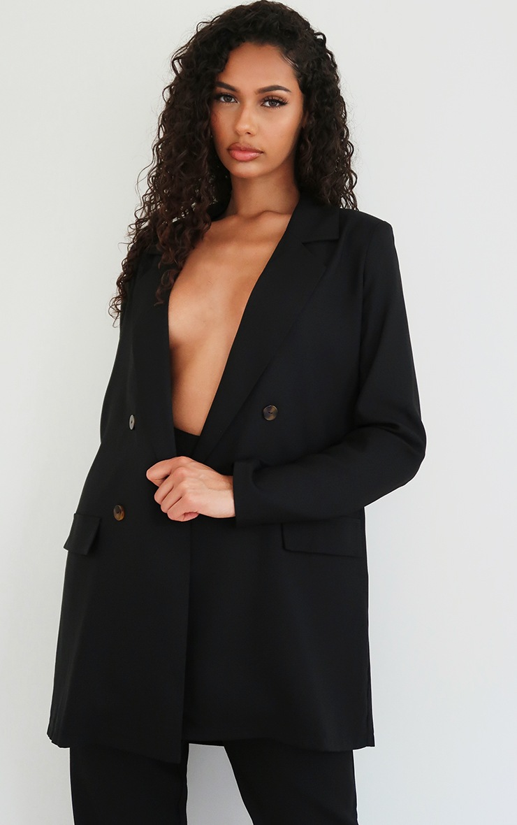 Blazer manches longues noir à double boutonnière