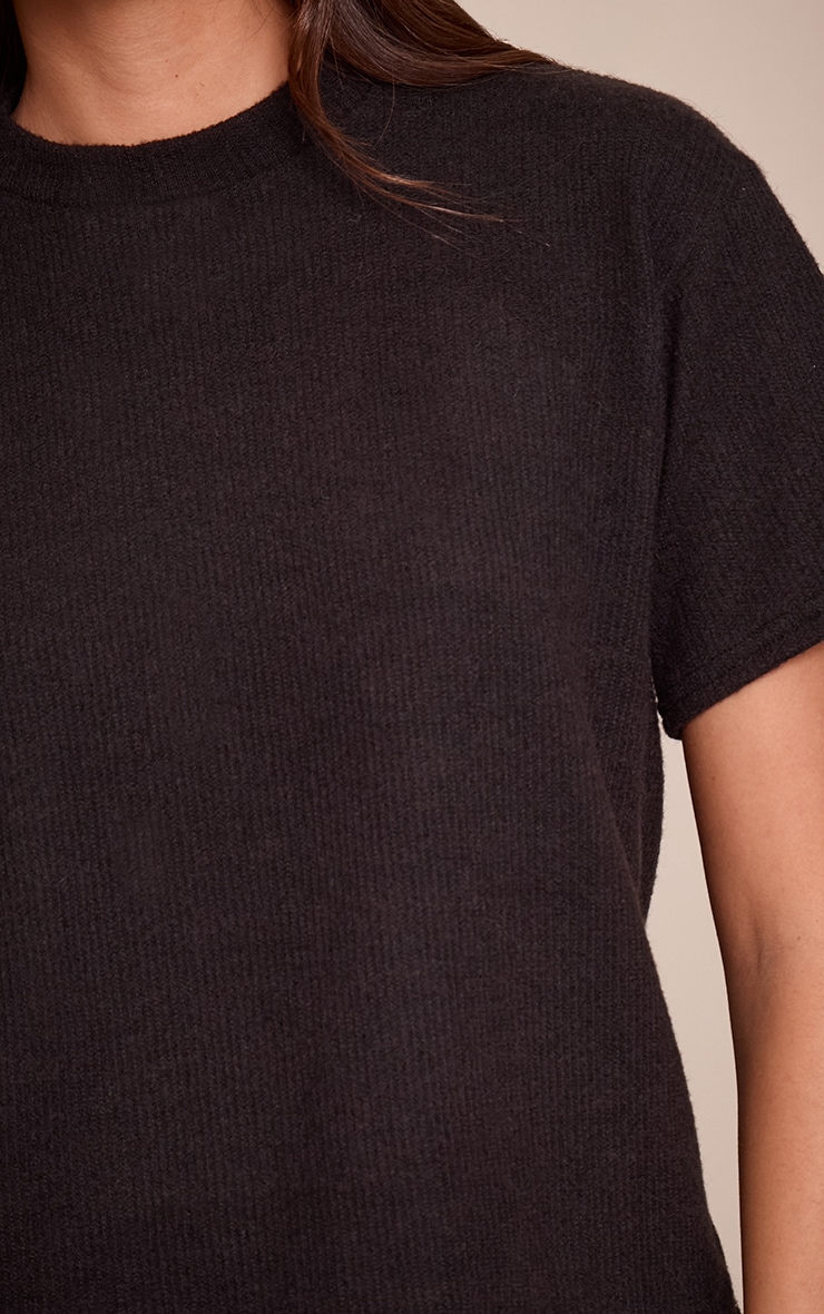 Black Wool Rib Loose Fitted T Shirt image 4