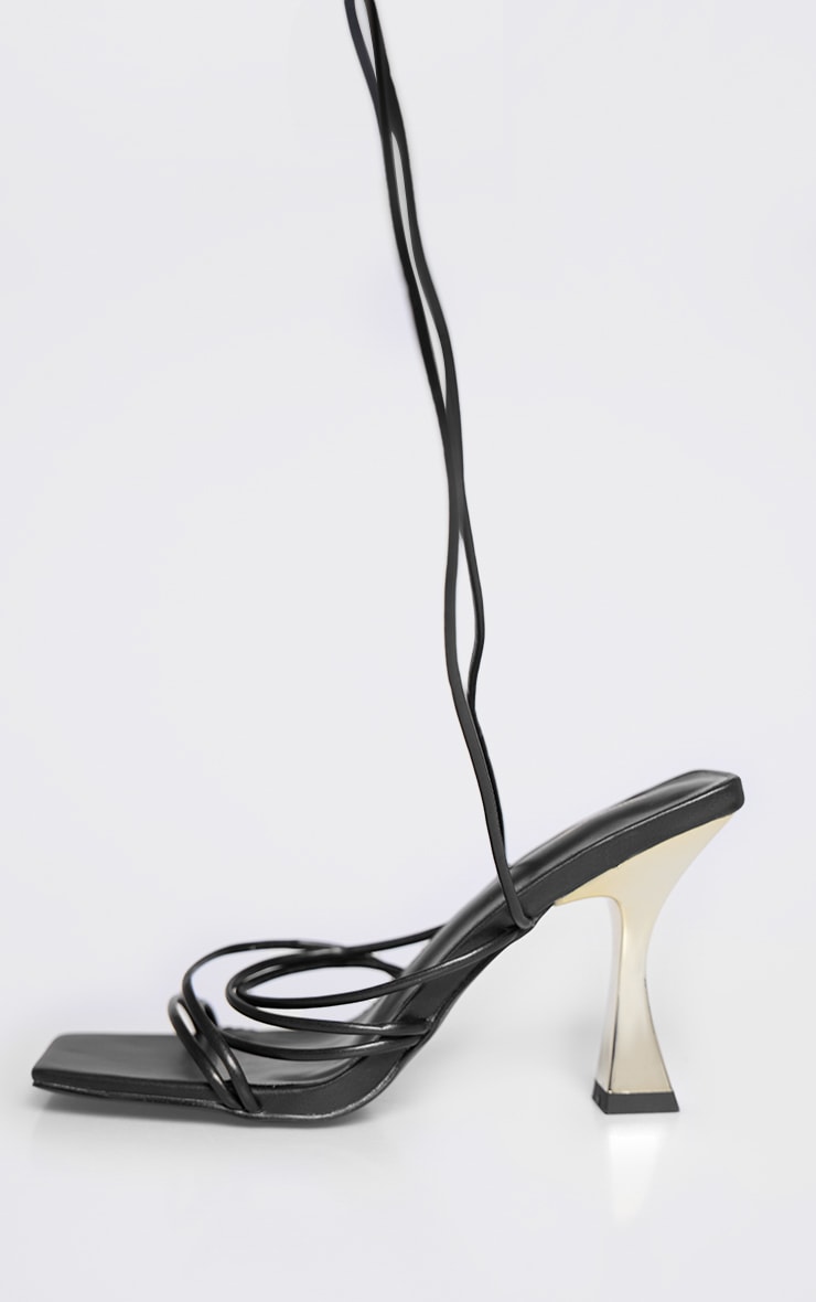 Black Pu Square Toe Strappy Lace Up Heel Sandals image 2