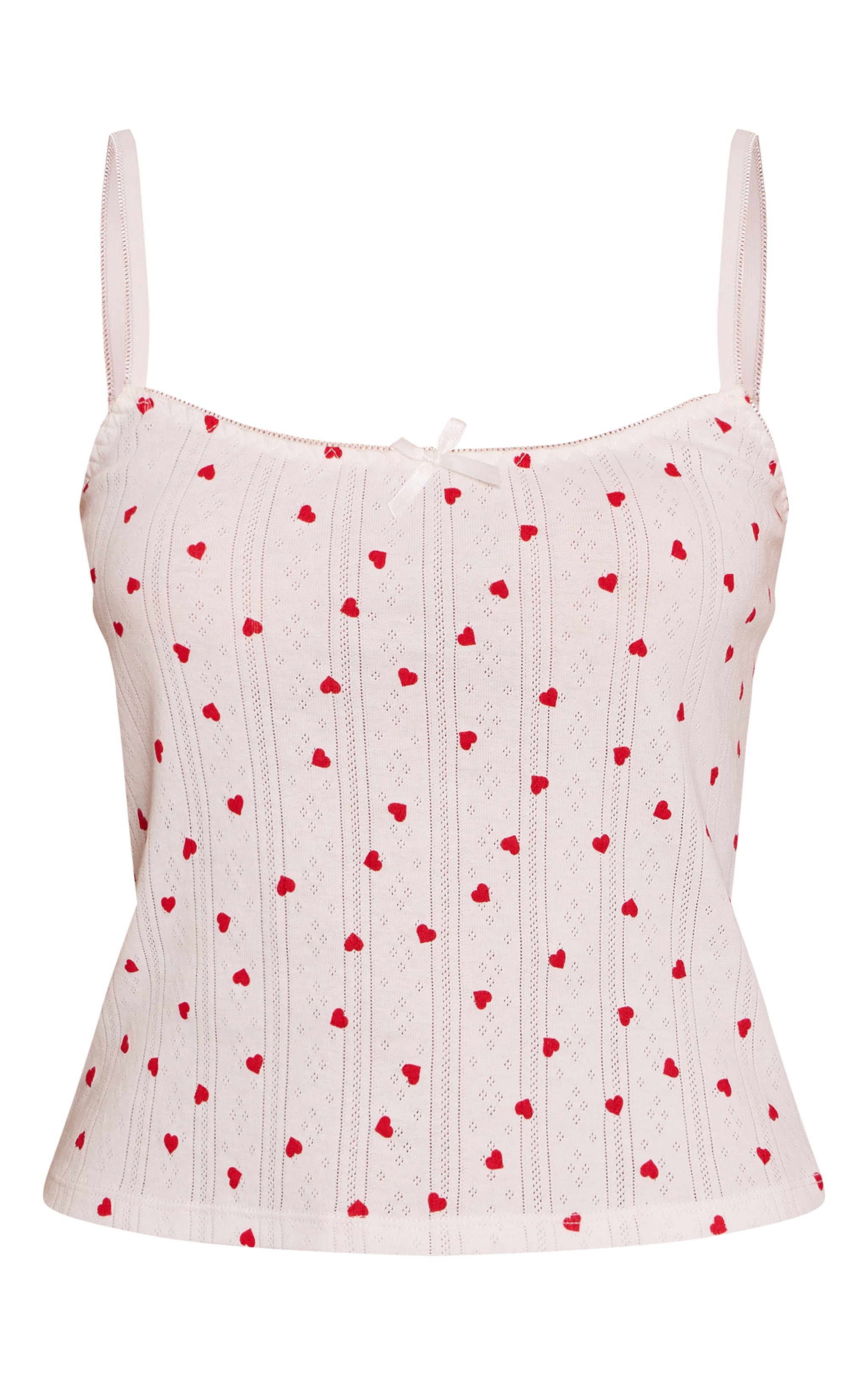 Red Heart Print Pointelle Strappy Cami Top image 5