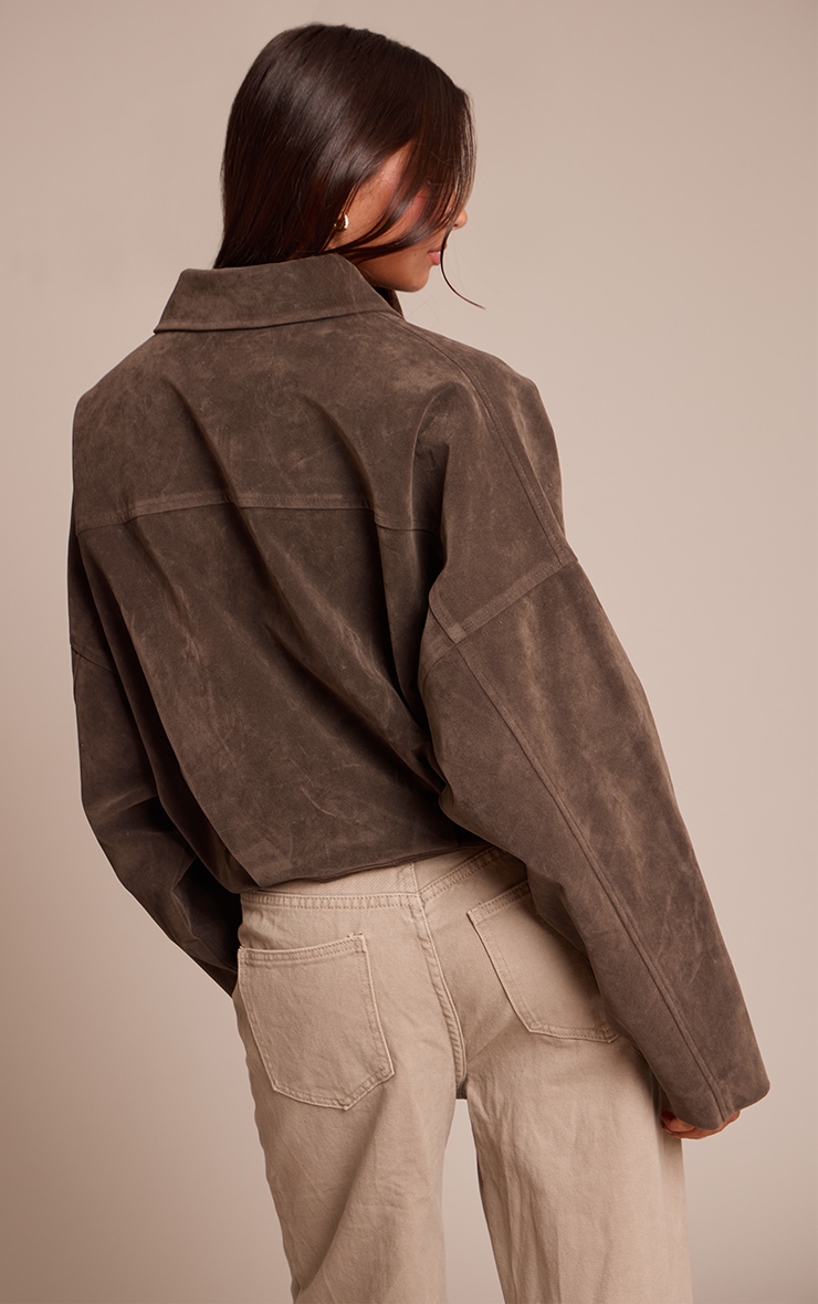 Khaki Faux Suede Covered Placket Bomber Jacket image 2