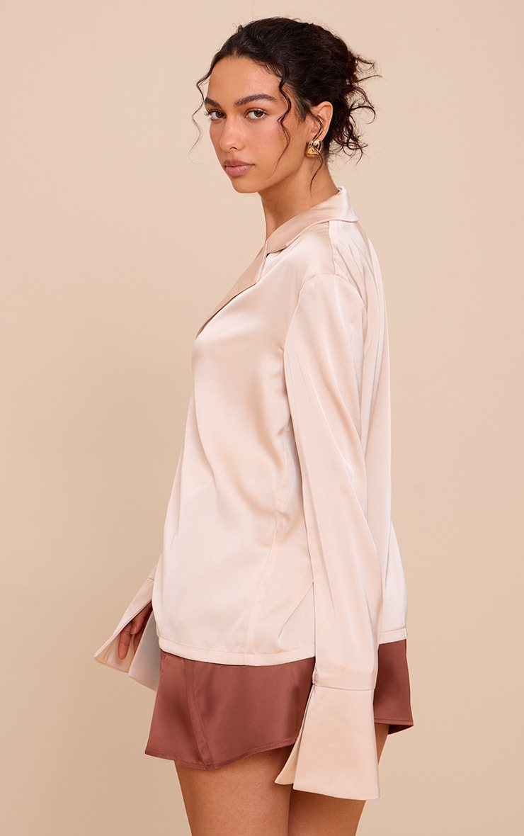 Champagne Satin Hook And Eye Detail Oversized Shirt image 2
