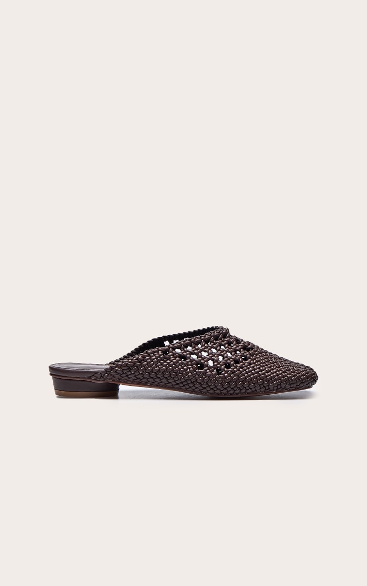 Chocolate Pu Square Toe Woven Flats image 2
