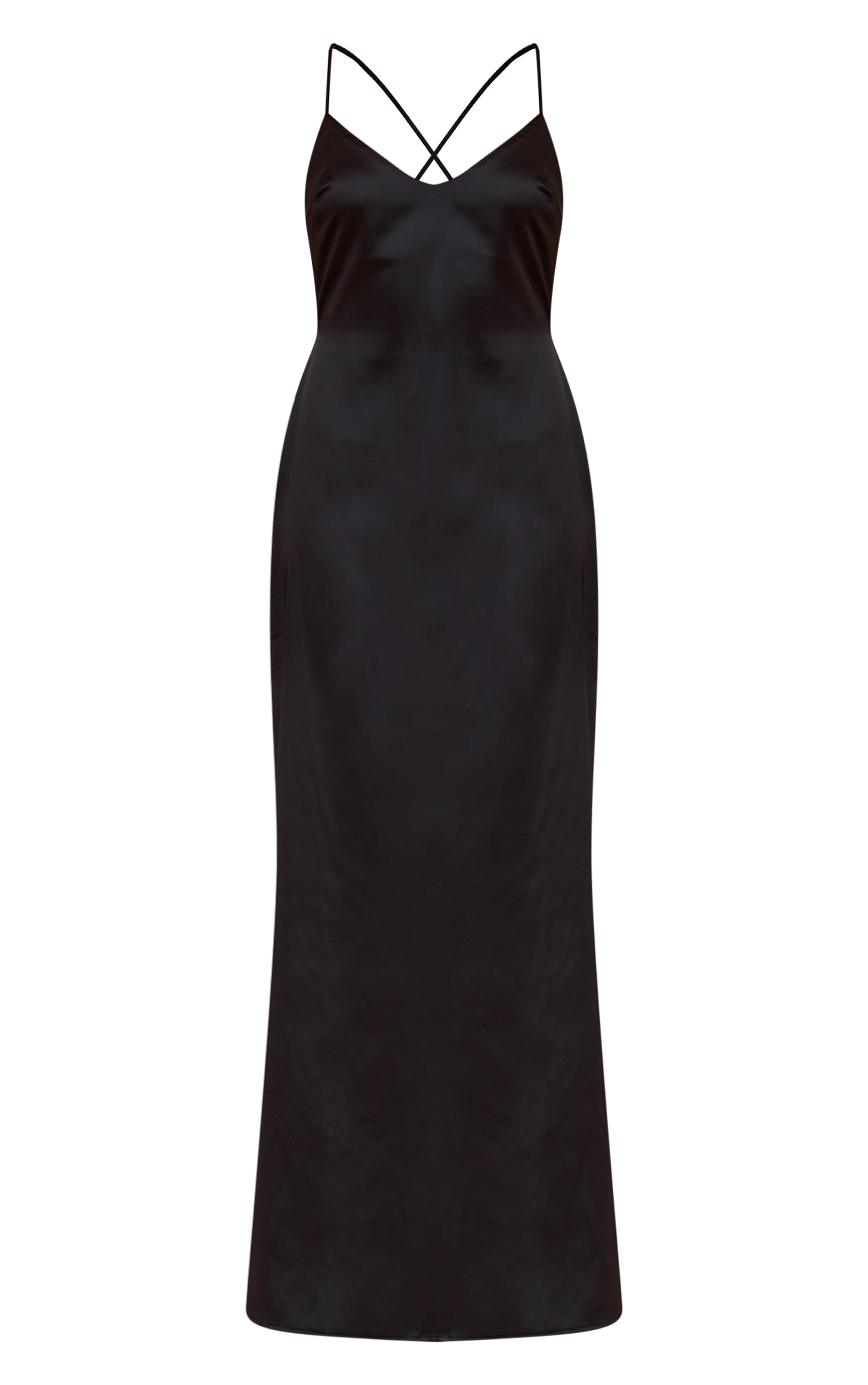 Petite Black Satin Strappy Open Back Maxi Dress image 5