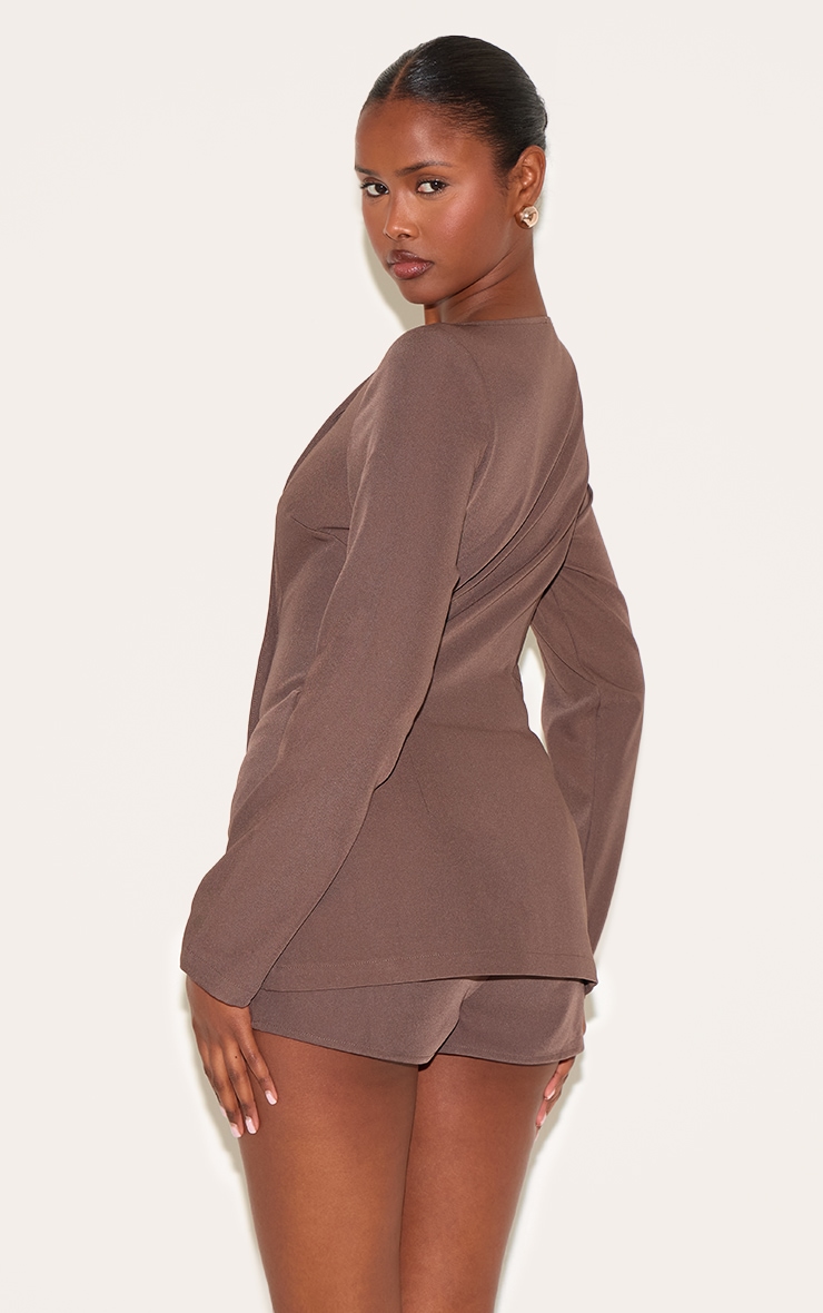 Chocolate Woven Boat Neck Button Tailored Skort Romper image 2