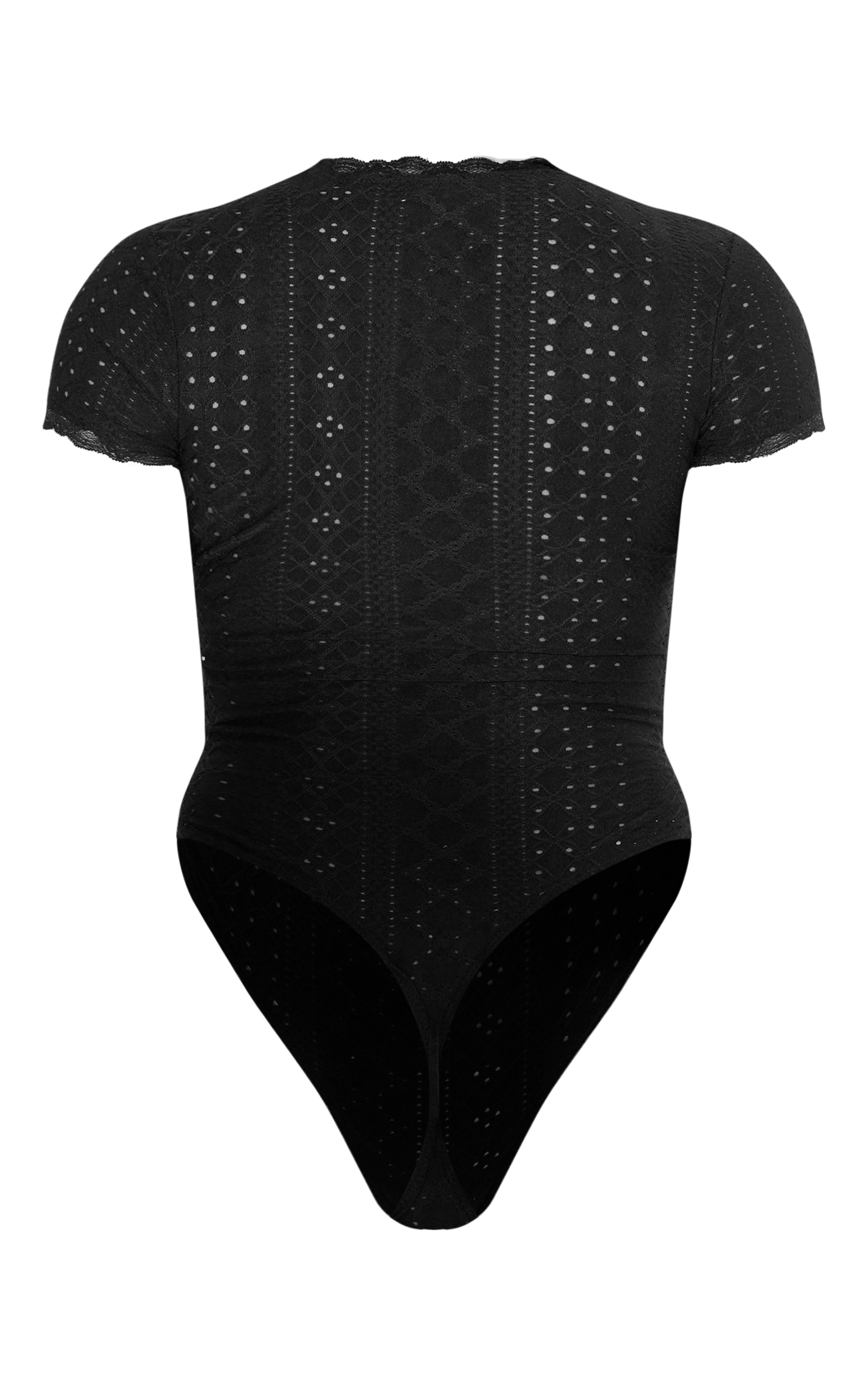 Body texturé stretch noir à manches courtes et bordure en dentelle image 6