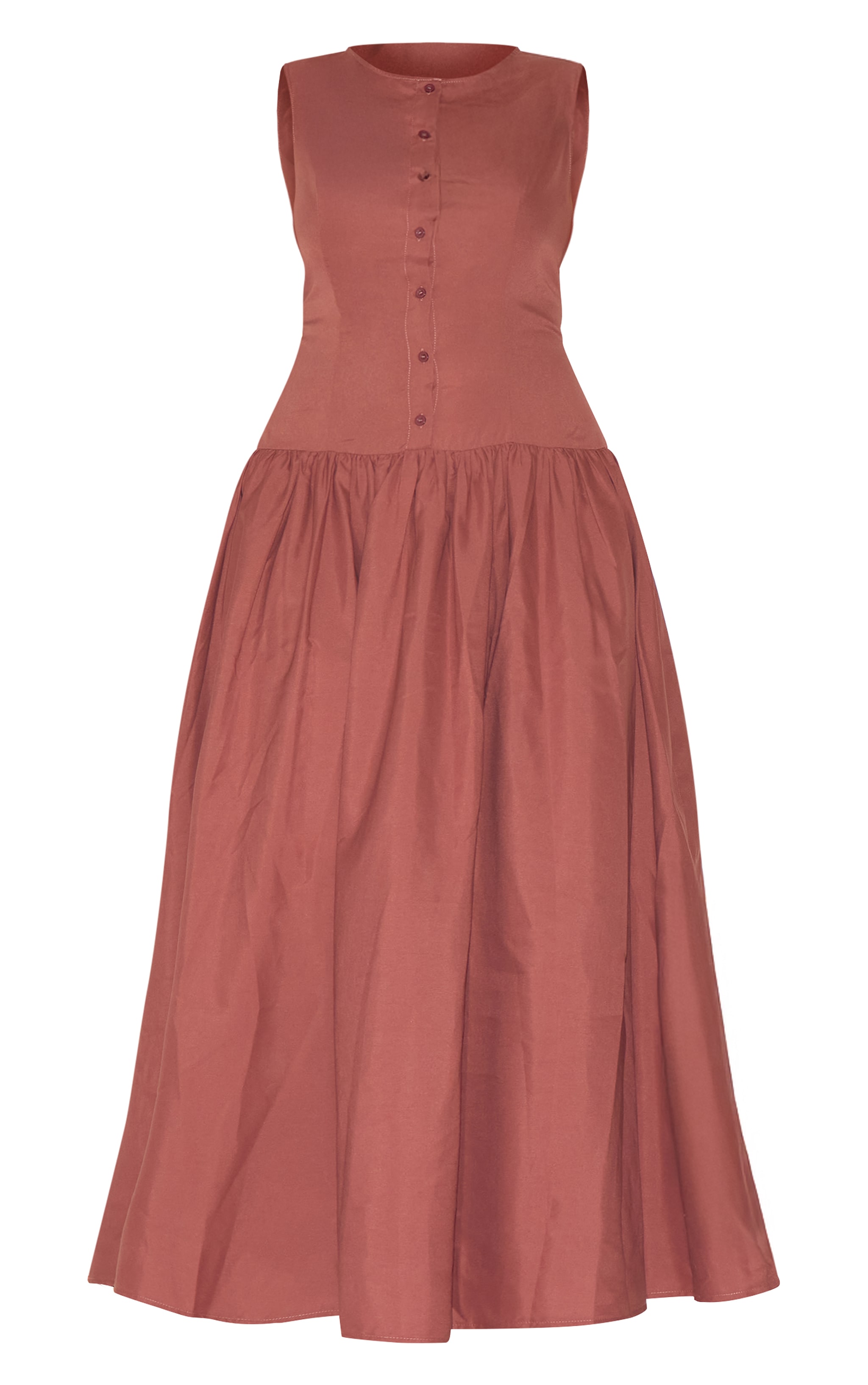 Plus Brown Button Down Drop Waist Maxi Dress image 5