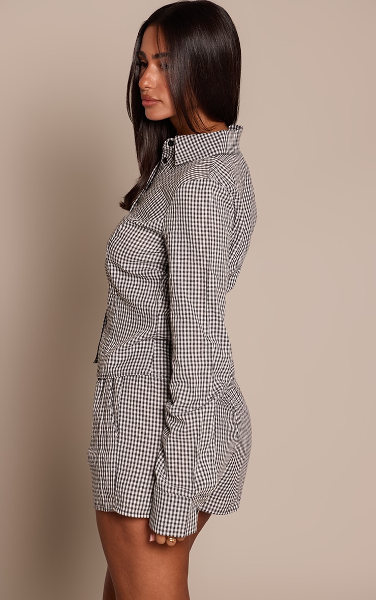 Petite Black Gingham Button Up Fitted Long Sleeve Shirt image 2