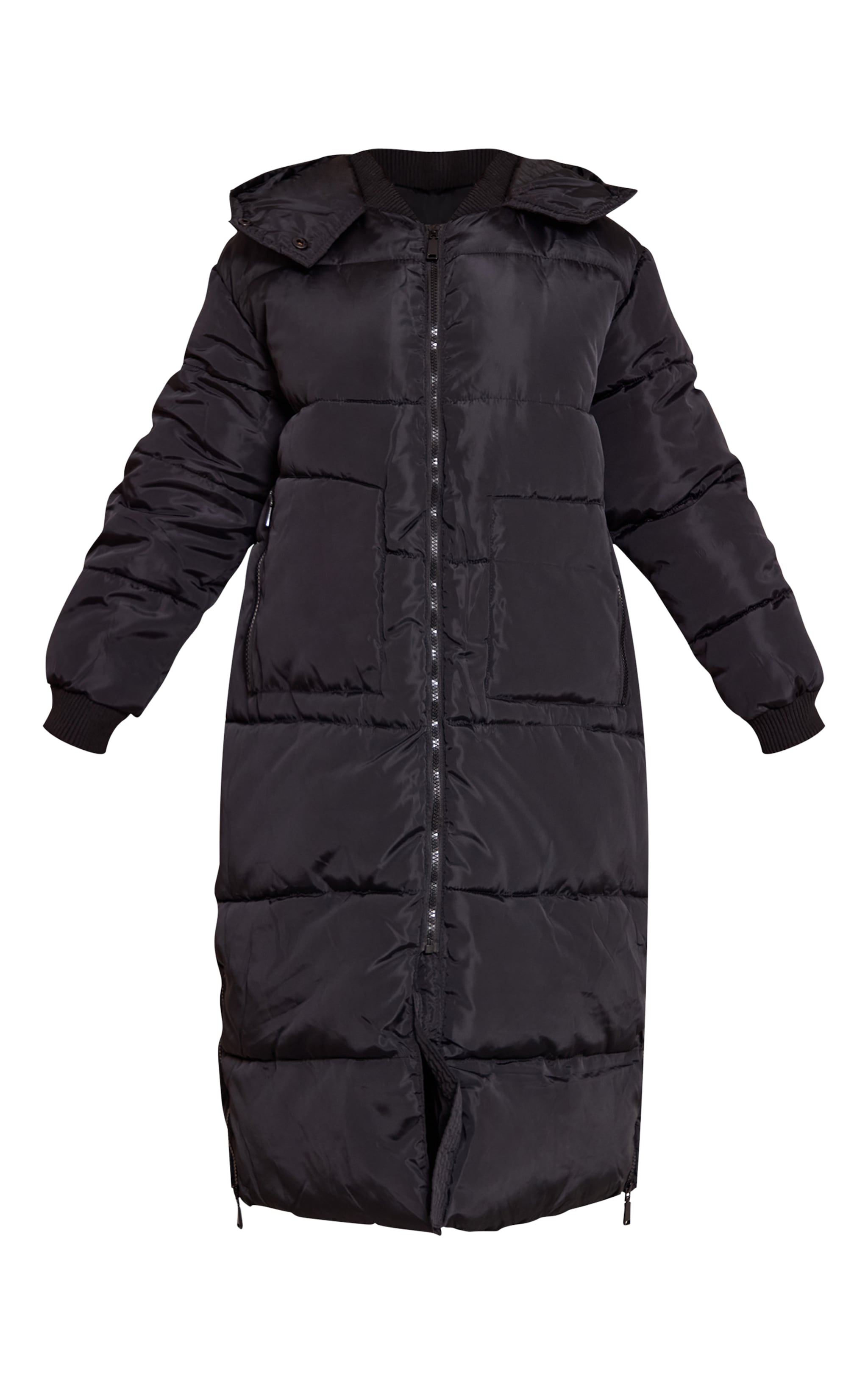 Petite Black Longline Puffer Coat Petite PLT IRE - Main Image