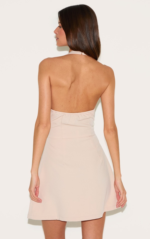 Solid Color A-Line Halterneck Dress