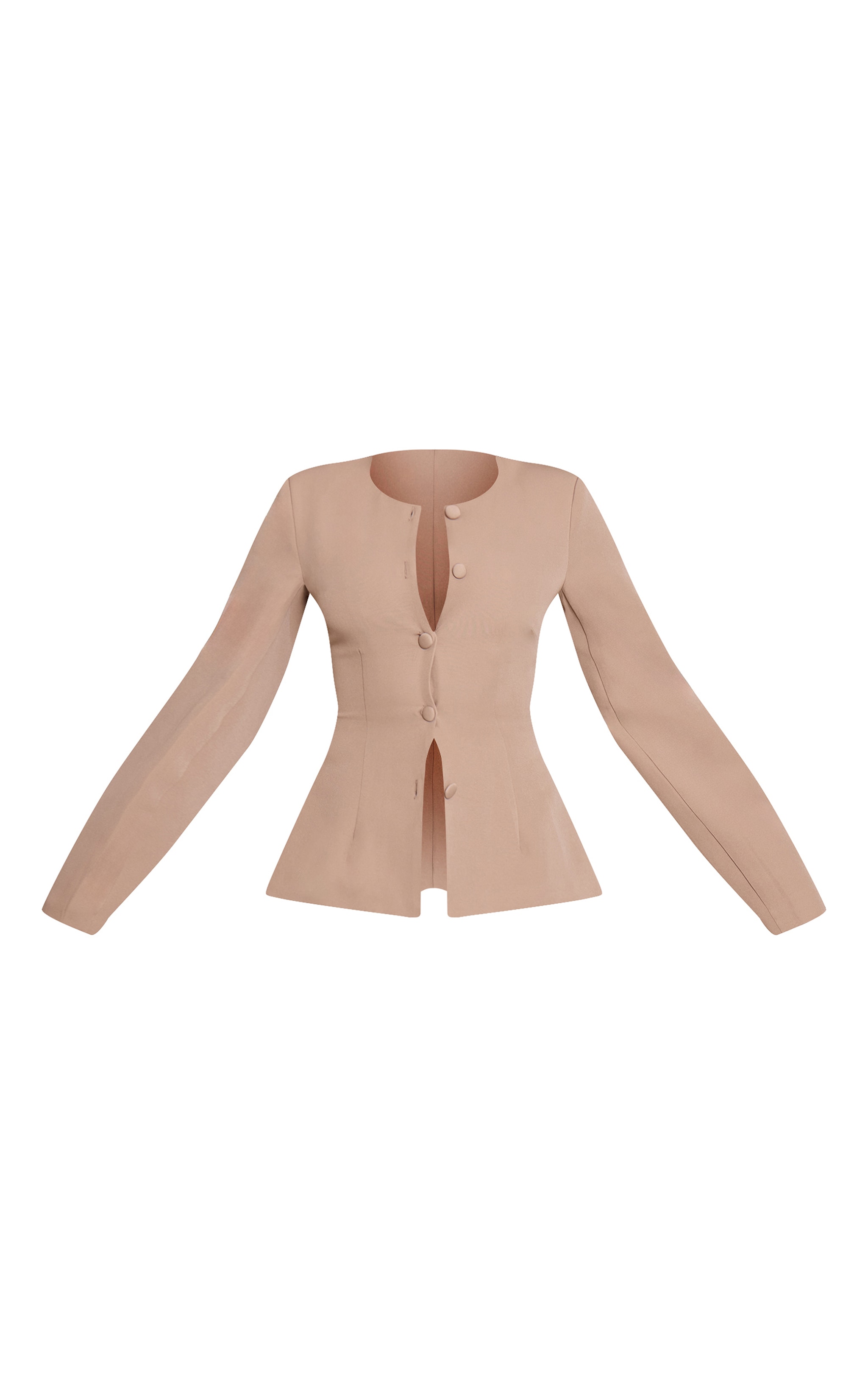 Blazer cintré tissé taupe à manches cocon et boutons image 5