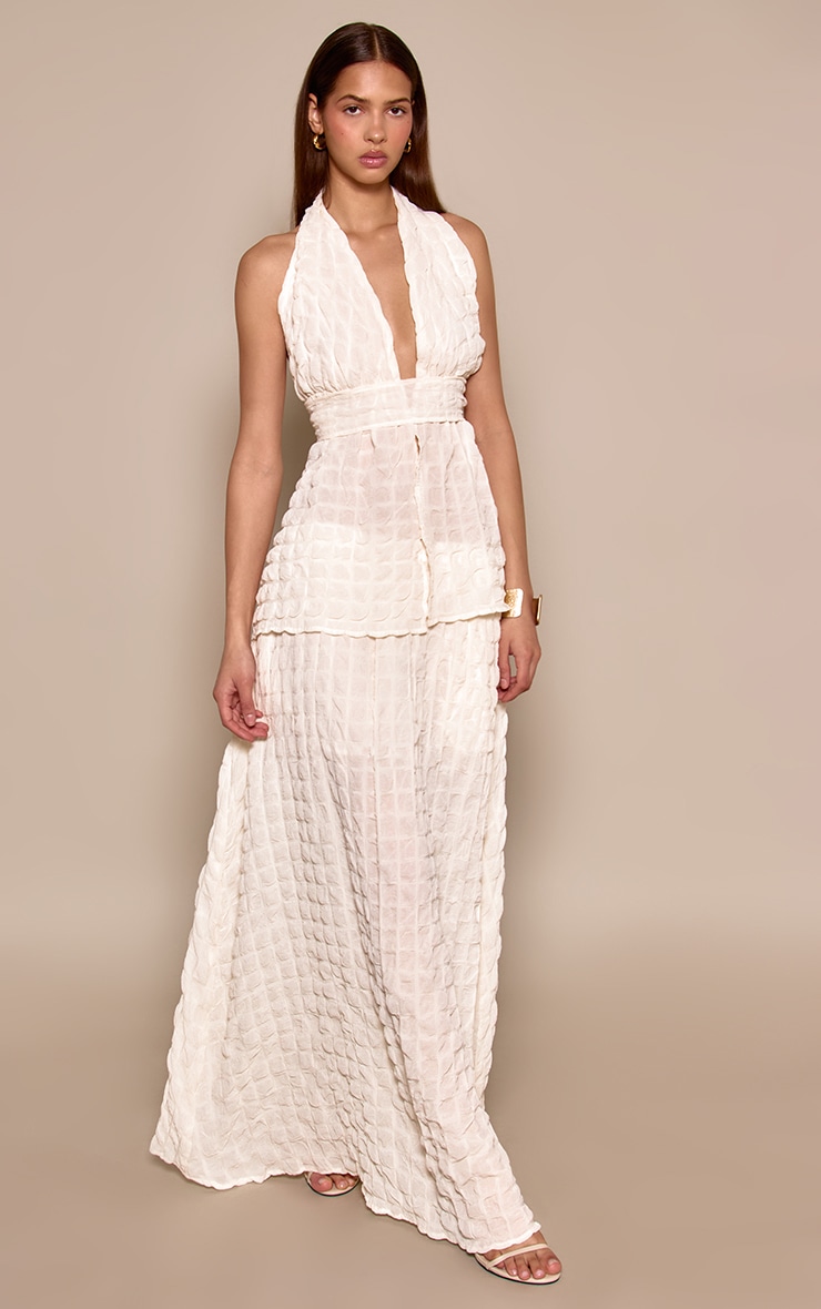 Cream Textured Bubble Maxi Skirt