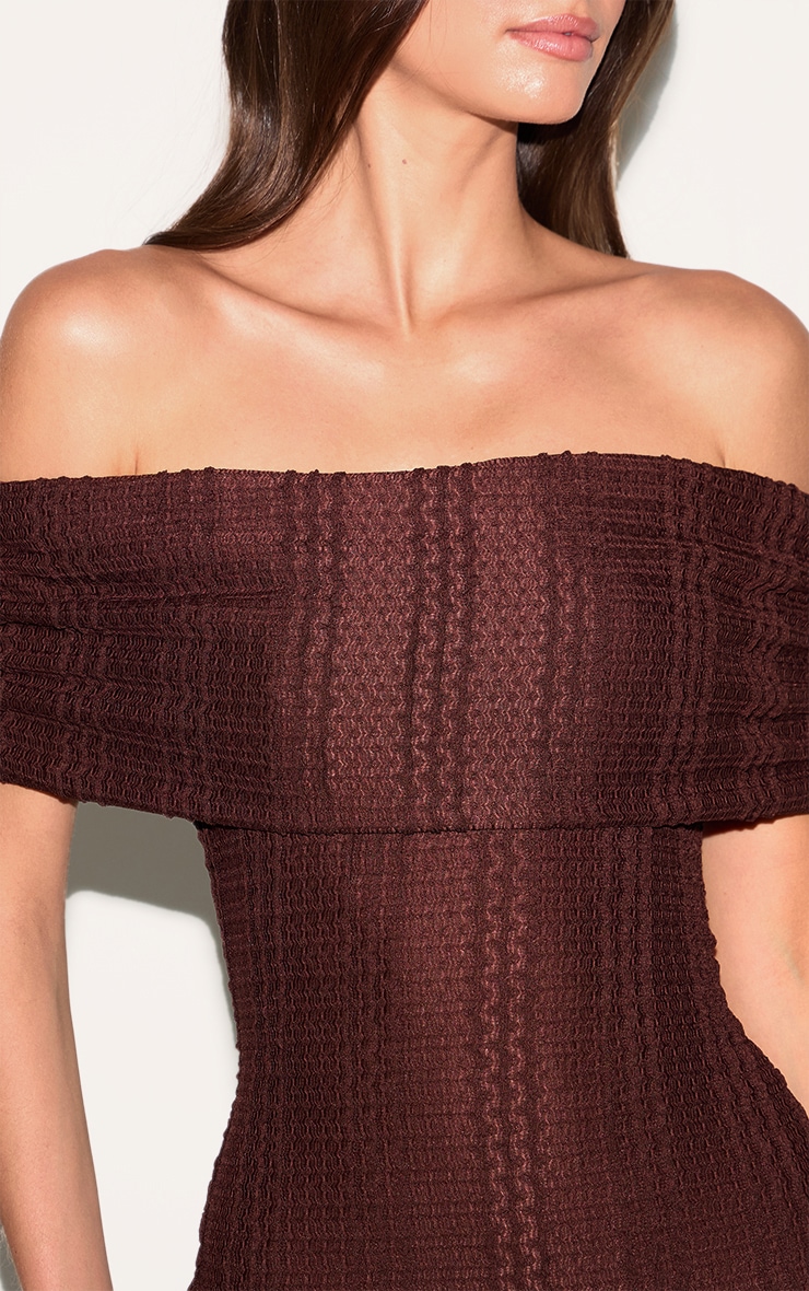 Chocolate Textured Bardot Maxi Dress image 4