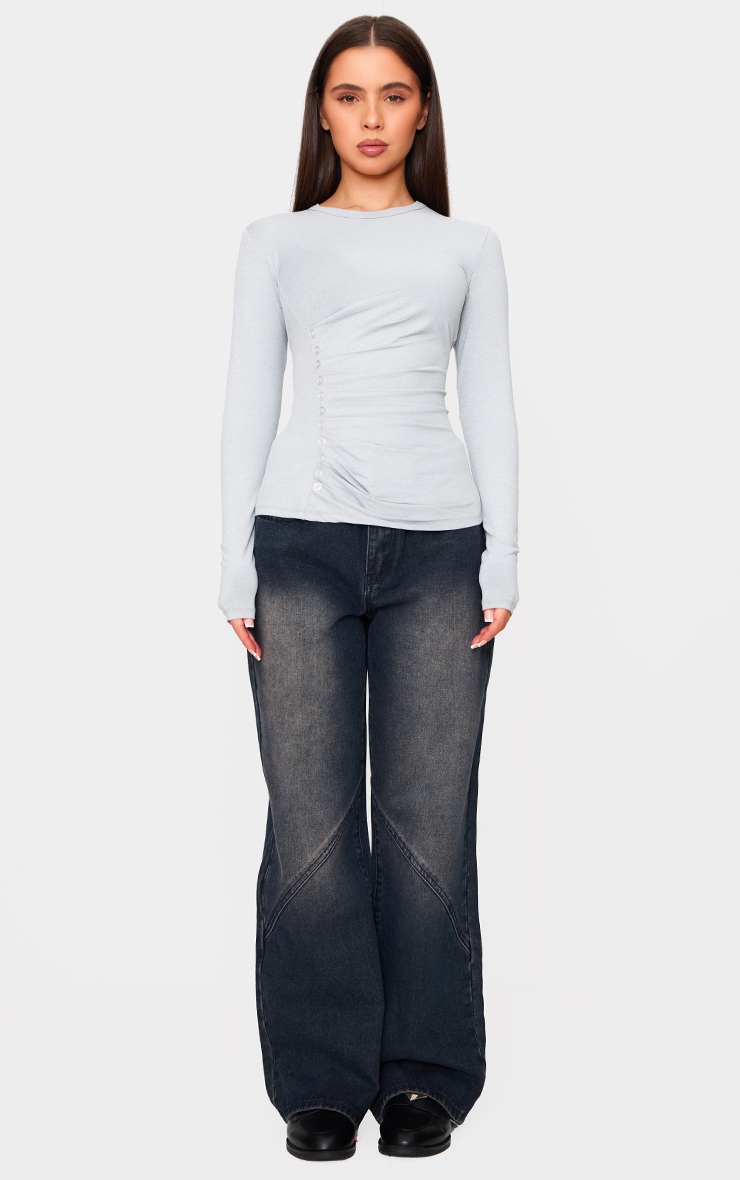 Petite Top gris chiné à manches longues et détail boutons image 3