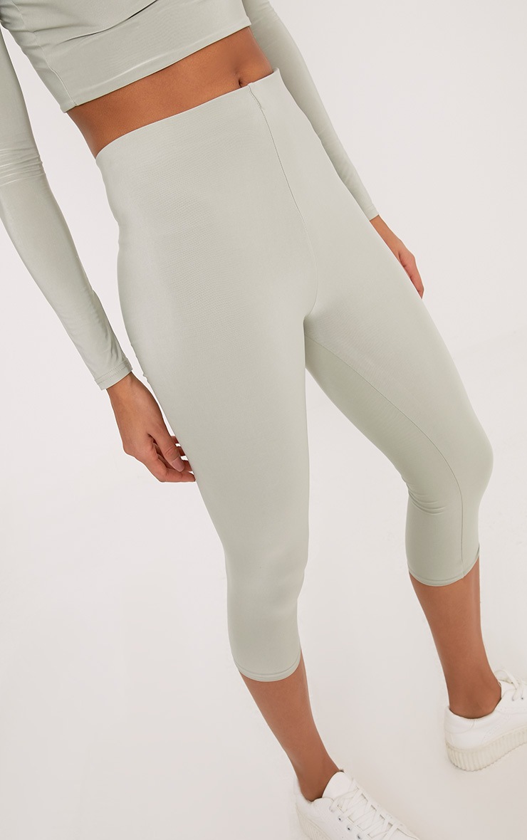 Rio Sage Green Slinky Cropped Leggings Leggings PrettyLittleThing