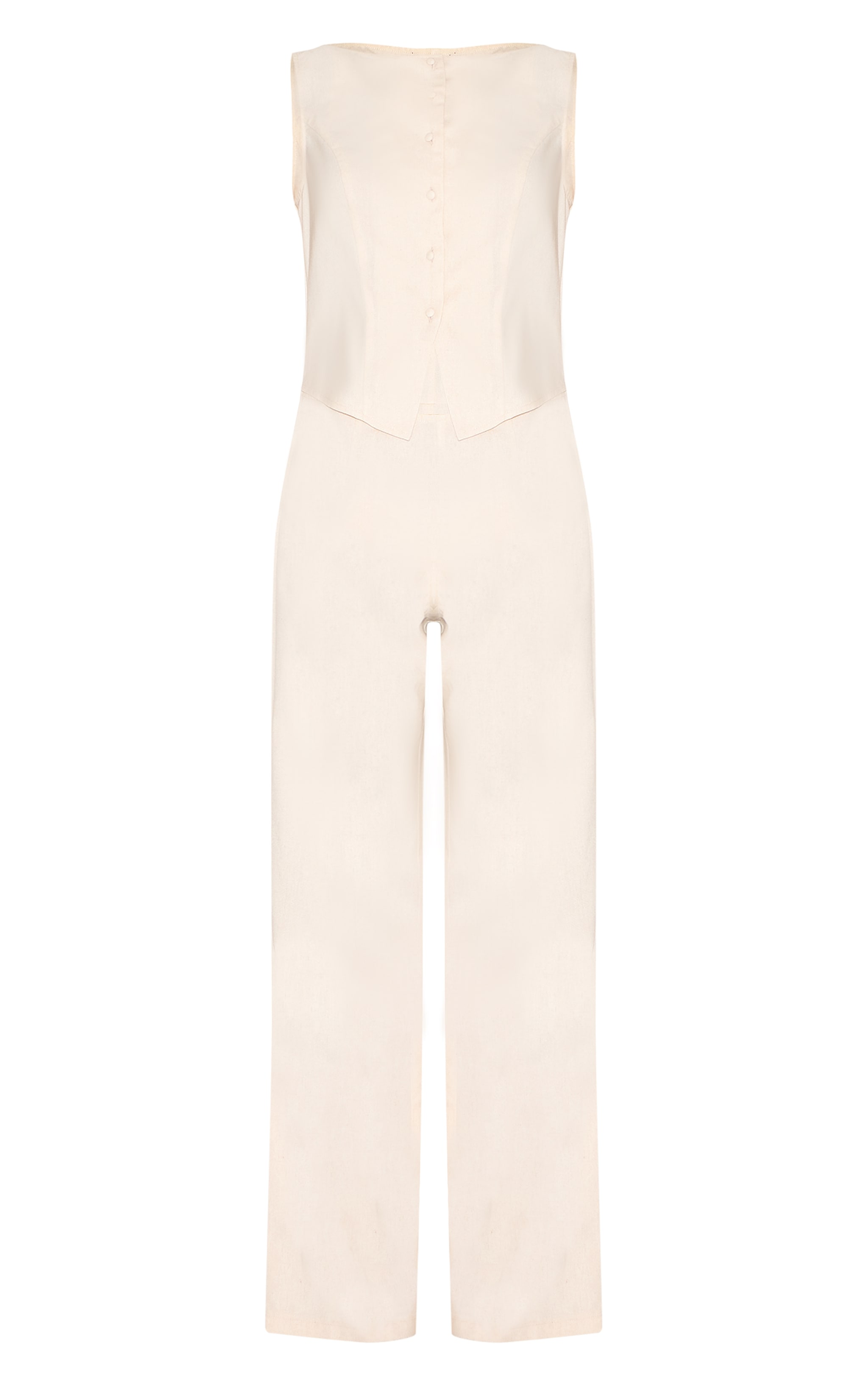 Stone Linen Blend Vest Detail Straight Leg Jumpsuit image 5