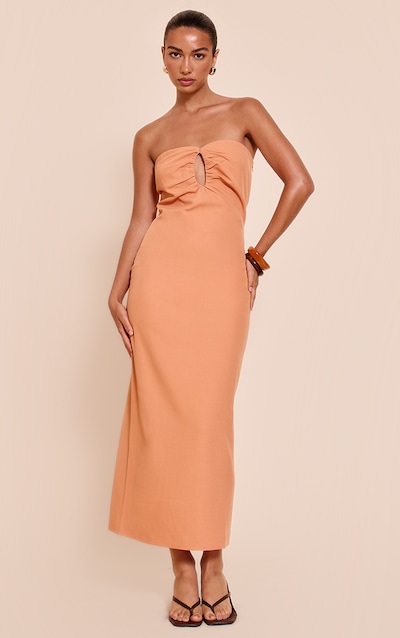 Burnt Orange Woven Tailored Cut Out Detail Maxi Dress