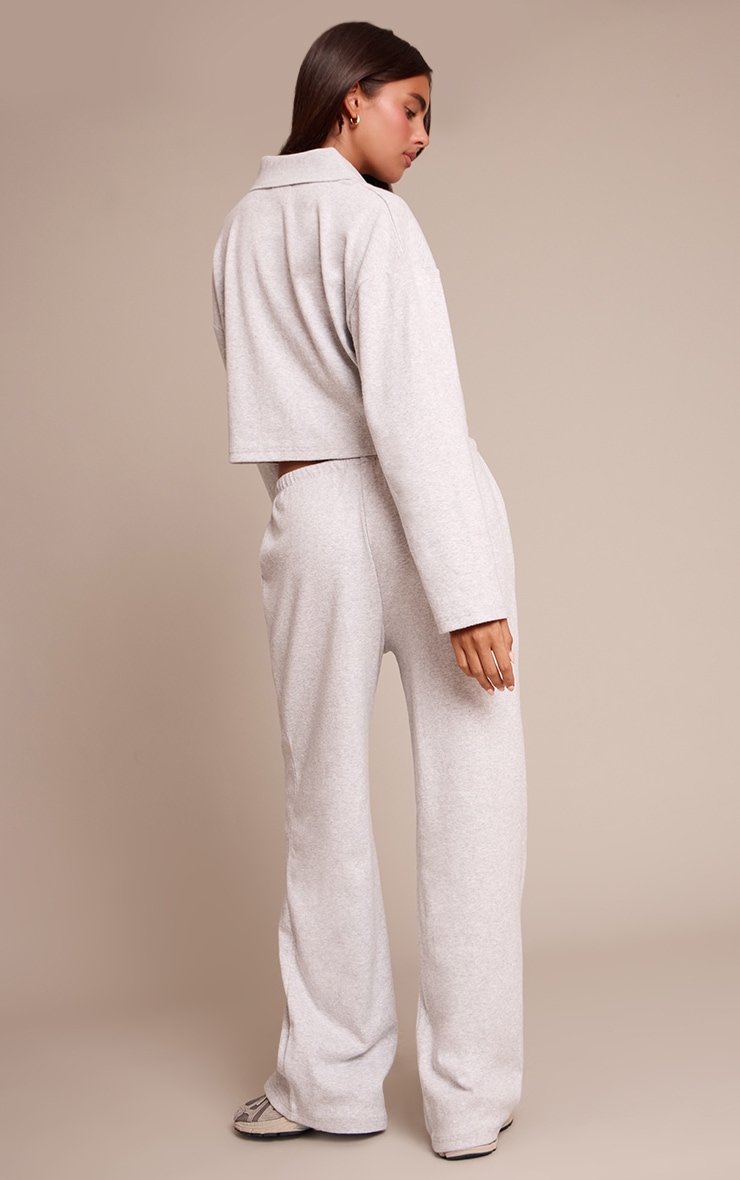 Light Grey Brushed Rib Wide Leg Drawstring Pants image 3