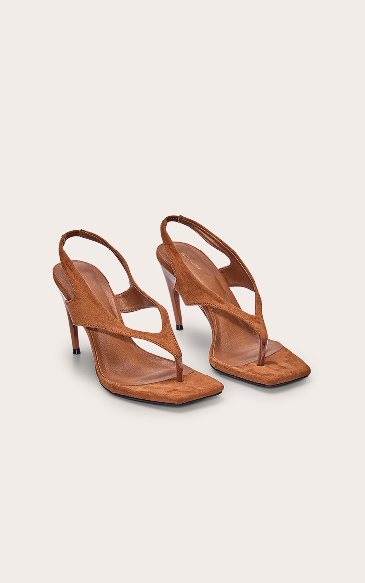 Tan Toe Thong Square Toe Heeled Sandal image 3