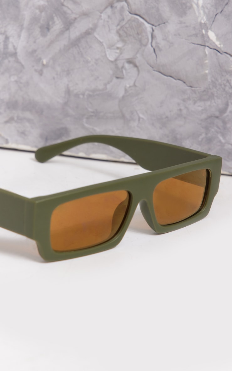 Green Matte Slim Rectangular Visor Sunglasses image 3