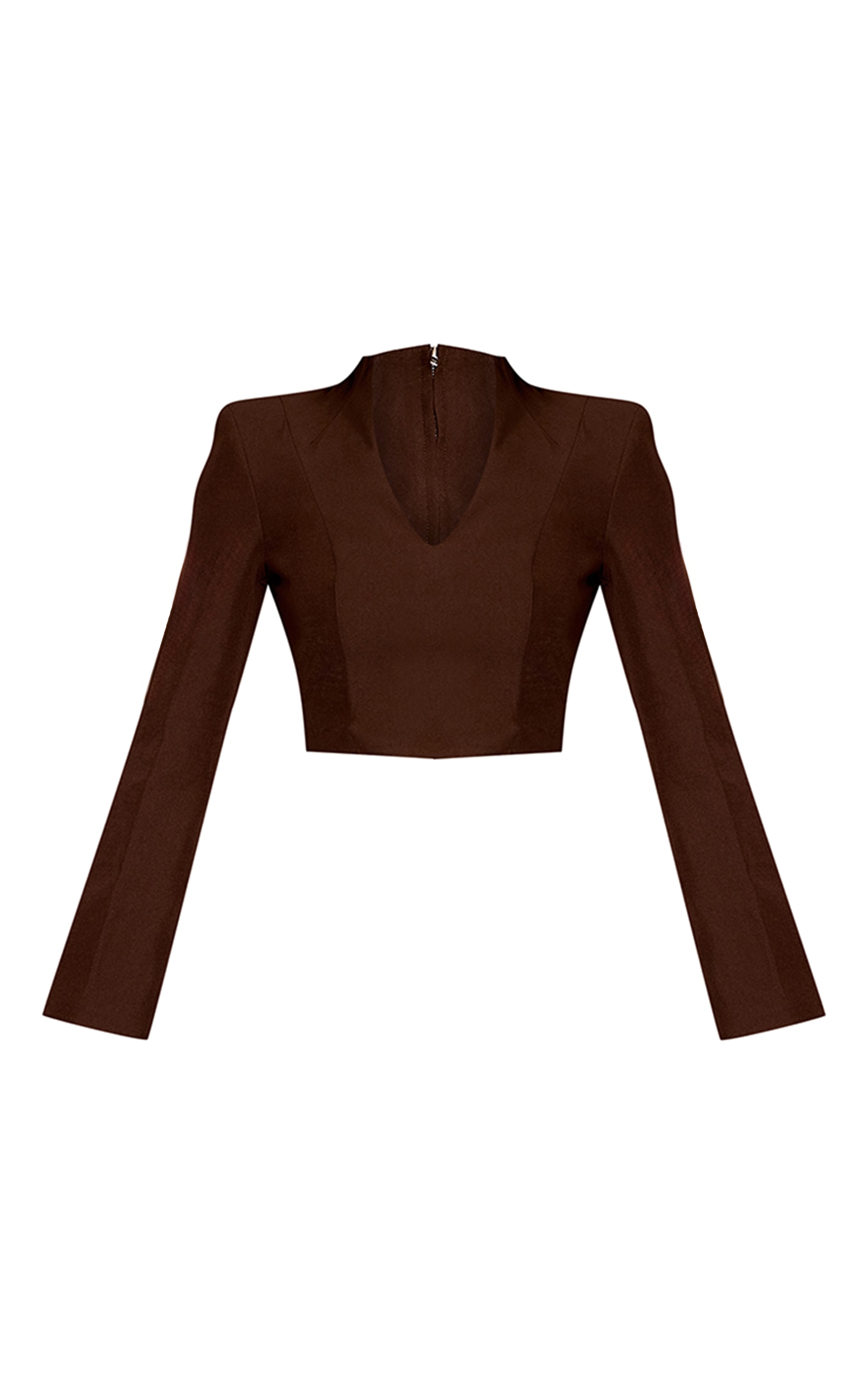 Chocolate Woven V Neck Cuff Detail Top image 5