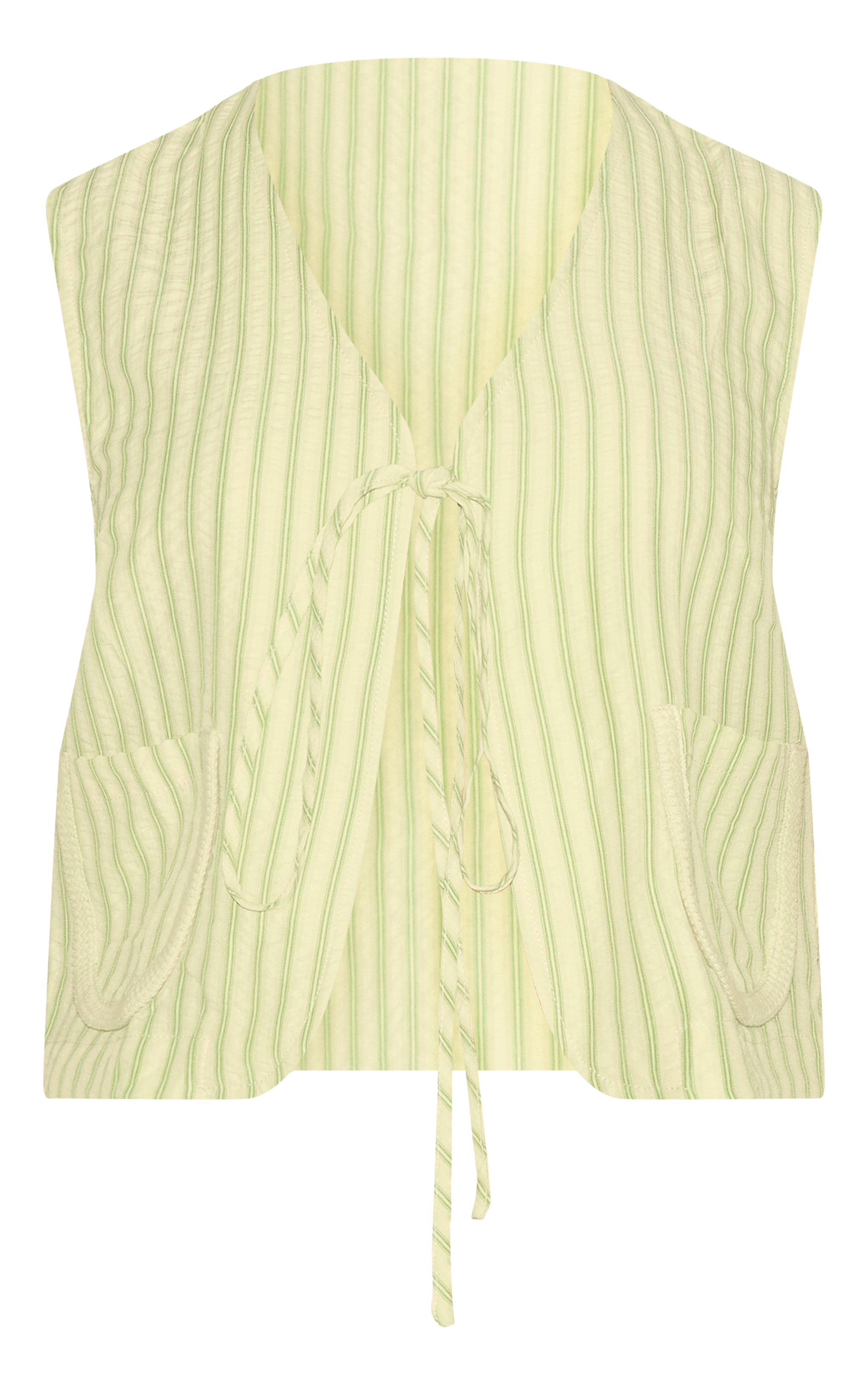 Petite Olive Striped Woven Tie Front Longline Vest image 5